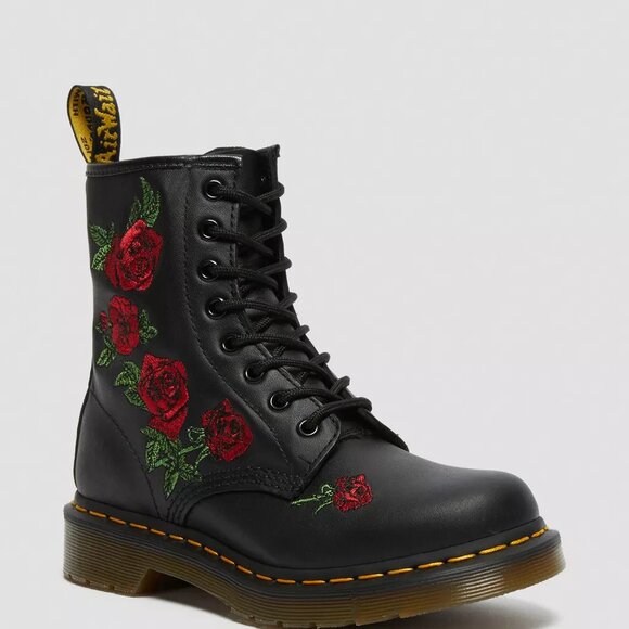 Dr Martens 1460 Vonda 8 Eye Lace Up Rose Embroidered COMBAT BOOTS MENS SIZE 10 - Picture 15 of 16
